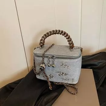 Модные универсальные сумки через плечо с цепочкой для женщин, синяя джинсовая мини-сумка, новая женская повседневная маленькая квадратная упаковка