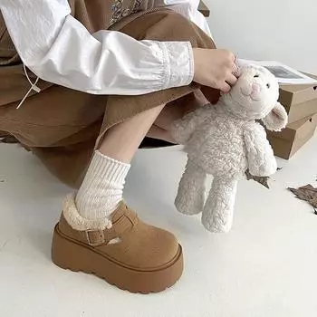 Модные универсальные теплые ретро-ботинки на высокой платформе для снега, женские зимние ботинки 2025 года из утолщенного бархата и хлопка 35 коричневый