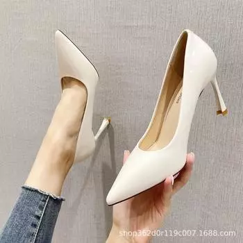Модные универсальные туфли на высоком каблуке женские простые тонкие каблуки заостренные женские туфли лакированная кожа темперамент одиночные туфли женские 34 чёрный