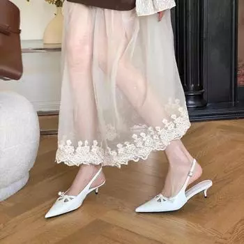 Модные универсальные туфли с острым носком на низком каблуке, женские босоножки на тонком каблуке сзади, французский темперамент 35 белый