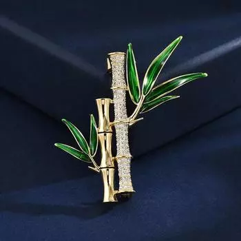 Модные универсальные высококачественные изысканные булавки для свитера Gaosheng Bamboo Micro-Incruise Circon Brooch Accessories золотой