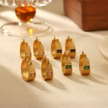 Модные универсальные высококачественные ребристые серьги женские из 18-каратного золота, титановой стали, невыцветающие ювелирные серьги-гвоздики