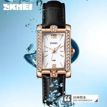 Модные универсальные женские часы из розового золота с бриллиантами, маленькие квадратные кварцевые часы для студентов с кожаным ремешком из стали