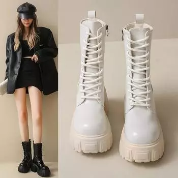 Модные универсальные женские сапоги выше колена на толстой подошве нового стиля 2024 года. Модные и модные сапоги на толстой подошве. 34 бежевый