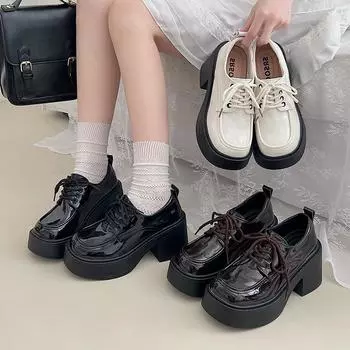 Модные универсальные женские туфли из кожи в корейском стиле, винтажные туфли в стиле Лолиты на толстой подошве, студенческие туфли в стиле колледжа JK 34 чёрный
