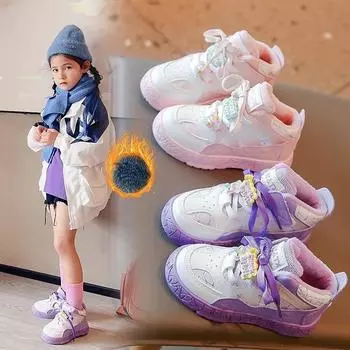 Модные универсальные зимние детские кроссовки для бега с высоким верхом, повседневные маленькие белые туфли 23 inner length 14.5CM