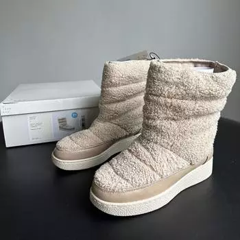 Модные утолщенные плюшевые меховые теплые домашние зимние сапоги хлопковые женские тапочки домашние сапоги простые однотонные зимние пушистые туфли на платформе 35 бежевый