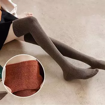 Модные утолщенные высокие носки для женщин, сплошные длинные чулки, теплые шерстяные высокие гольфы, женские сапоги Calcetines Medias темно-серого