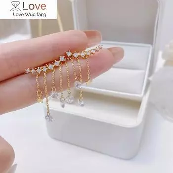 Модные ювелирные изделия 14-каратное настоящее золотое покрытие AAA циркон пентаграмма кисточка кулон серьги элегантные женские свадебные вечерние серьги белый