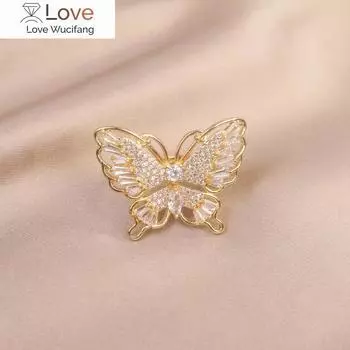 Модные ювелирные изделия 14-каратное настоящее золотое покрытие роскошное циркониевое кольцо-бабочка элегантные женские свадебные выпускные серьги регулируемые Resizable белый
