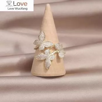 Модные ювелирные изделия 14K настоящее золотое покрытие циркон три бабочки кольцо роскошь женское свадебное выпускной вечеринка открытие кольцо Resizable золотой