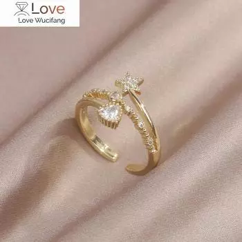 Модные ювелирные изделия 14K настоящее золотое покрытие многослойное любовное пентаграммное кольцо элегантное женское открывающееся регулируемое рабочее повседневное кольцо Resizable белый