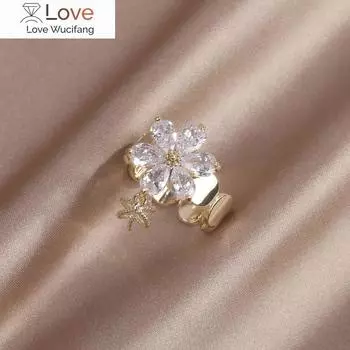 Модные ювелирные изделия 14K настоящее золотое покрытие блестящий цветок циркон полые шарики подвеска кольцо элегантное женское открывающееся регулируемое кольцо Resizable белый