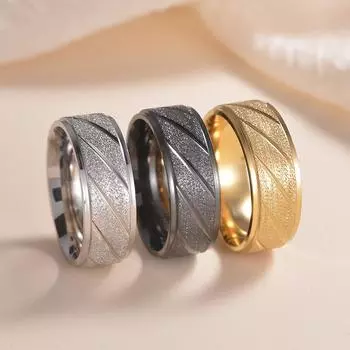 Модные ювелирные изделия, 8 мм, черное, серебристое, золотое, диагональное матовое титановое стальное кольцо для мужчин, обручальное кольцо, юбилейное кольцо 7 серебряный