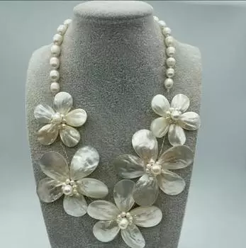 Модные ювелирные изделия, белое ожерелье с пресноводным жемчугом и цветком, 20 дюймов
