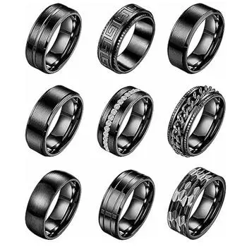 Модные ювелирные изделия, черный комплект из девяти предметов, декомпрессионное поворотное кольцо, винтажное кольцо, темперамент, пара для мужчин и женщин, ювелирные изделия для вечеринок, подарки на день рождения 6 #