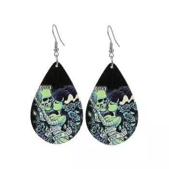 Модные ювелирные изделия Хэллоуин Череп деревянные серьги-капли для женщин 1