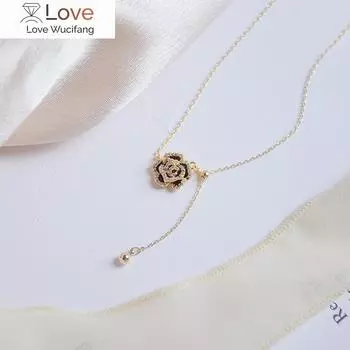 Модные ювелирные изделия, инкрустированные медью, цирконием, черным капающим маслом, камелией, ожерелье, элегантное женское банкетное ожерелье на ключицу белый