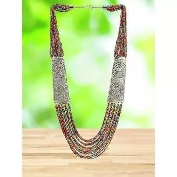 Модные ювелирные изделия из антикварного немецкого серебра с оксидированным покрытием и этнической хлопковой нитью, комплект из ожерелья и серег для женщин и девушек.