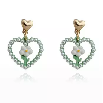 Модные ювелирные изделия из серебра 925 пробы, полые серьги с зелеными цветами, свежий дизайн, серьги из сплава с имитацией жемчуга для женщин, 2023