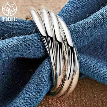 Модные ювелирные изделия из стерлингового серебра 925 пробы с гладкими пятью кольцами 7#