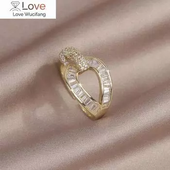 Модные ювелирные изделия Изысканная роскошь AAA циркон 14 карат настоящее золото позолоченное геометрическое кольцо блестящие женские обручальные кольца Resizable белый