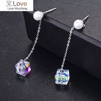 Модные ювелирные изделия квадратные цветные кристаллы длинные жемчужные кисточки серьги женские кристаллы от австрийских для женщин простые