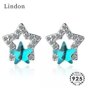 Модные ювелирные изделия Lindon, серьги-гвоздики с пятиконечными звездами, сапфиром и цирконием, женские вечерние подарки