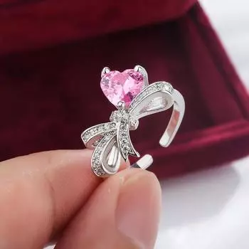 Модные ювелирные изделия Love Bow из циркония, набор из трех предметов, 925 пробы, новые розовые серьги-кольца Love из циркония, подарок на день рождения resizable розовый