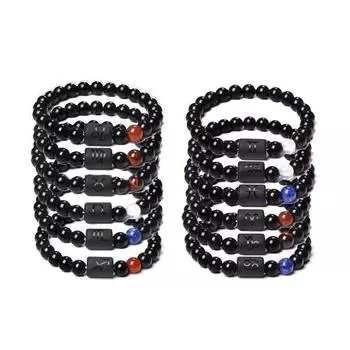 Модные ювелирные изделия, очаровательные унисекс, черные каменные бусины, 12 знаков зодиака, созвездие, браслет для пары