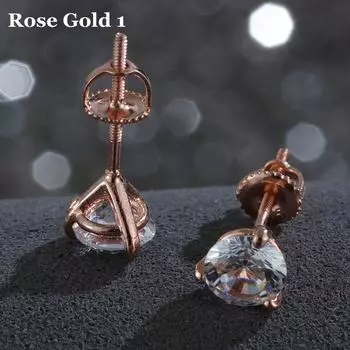 Модные ювелирные изделия Подарки Женщины Мужчины Цирконий Трехзубцовый круглый бриллиант Мартини 1 карат гвоздик Rose Gold 1
