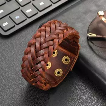 Модные ювелирные изделия ручной работы браслет из натуральной кожи с плетением манжет для мужчин коричневый