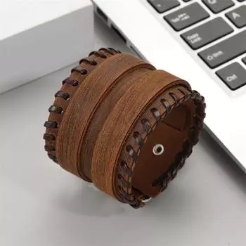 Модные ювелирные изделия ручной работы браслет из натуральной кожи с плетением манжет для мужчин коричневый