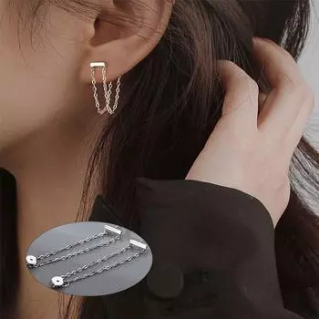 Модные ювелирные изделия, серьги-гвоздики с двойной цепочкой и кисточками для женщин, Новое поступление, простые серьги серебряного цвета, модный дизайн 0.8X2cm серебряный