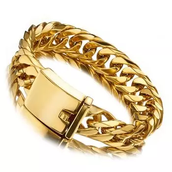 Модные ювелирные изделия шириной 16 мм, пряжка из нержавеющей стали, золотой тон, двойная кубинская цепочка, подарок, мужской браслет унисекс 20CM