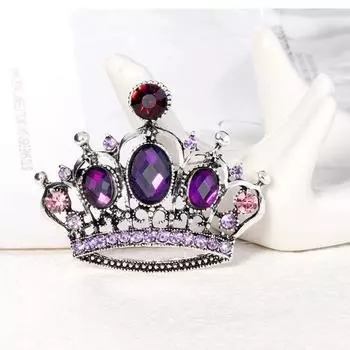 Модные ювелирные изделия со стразами, брошь в виде короны принцессы и королевы, тиара, корона, броши для свадебной вечеринки/дня рождения PD1970 фиолетовый