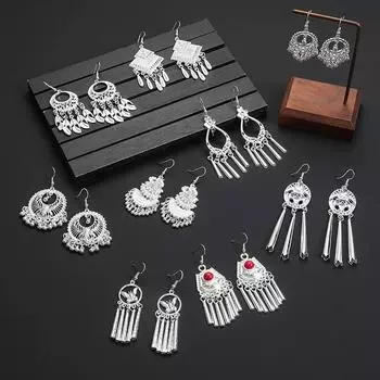 Модные ювелирные изделия Винтажные висячие серьги в стиле бохо для женщин Панк Этнические серьги-капли из листьев и камней Элегантные модные висячие серьги