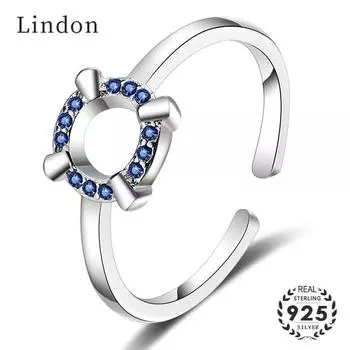 Модные ювелирные кольца Lindon для женщин, геометрическая форма, кольцо с синим сапфиром и цирконом для подарка на свадьбу Resizable
