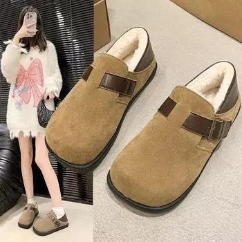 Модные Весна Осень Зима Мягкие Туфли Полный Пакет Женские Сто Женские Туфли Хлопковые Туфли Меховые Туфли Зимние Женские Туфли 35 абрикосовый