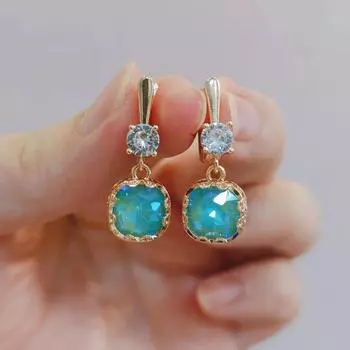 Модные вечерние серьги для женщин, новинка 2023 года, синие квадратные серьги с кристаллами циркона, роскошные висячие серьги золотого цвета, ювелирные аксессуары синий