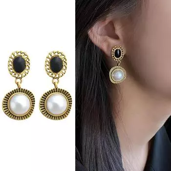 Модные вечерние серьги для женщин с искусственным жемчугом, массивные серьги с геометрическим узором, зажимы для ушей без украшений для пирсинга