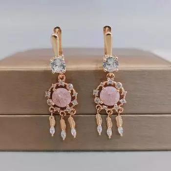 Модные вечерние серьги с цирконием, серьги-капли с кисточками для женщин, новинка 2023 года, золотого цвета, свадебные, помолвочные, вечерние ювелирные аксессуары розовый