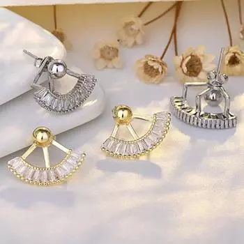 Модные веерообразные серьги со стразами, темпераментные круглые бусины, серьги-гвоздики, ювелирные изделия, подарки золотой