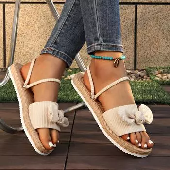 Модные вельветовые сандалии на плоской подошве с бантом, женские легкие нескользящие уличные тапочки, женские летние повседневные пляжные сандалии с мягкой подошвой 36 жёлтый