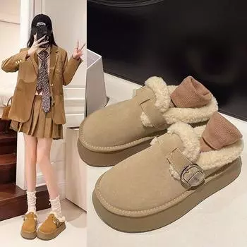 Модные весенне-осенние хлопковые тапочки женские наружные зимние ретро толстые домашние домашние пушистые тапочки боккен 35 коричневый