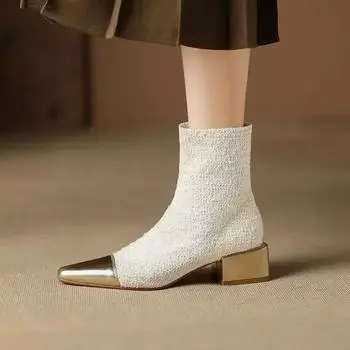 Модные весенне-осенние и зимние небольшие ароматные короткие сапоги европейские и американские квадратные модные женские сапоги Zapatillas De Mujer 35 бежевый