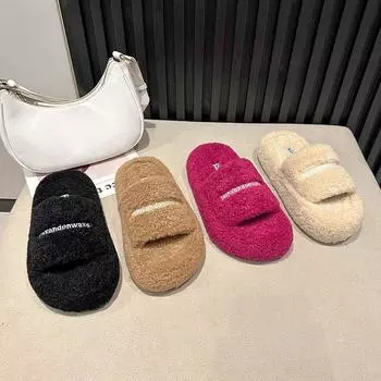 Модные весенне-осенние меховые тапочки для женщин, зимняя верхняя одежда, бархатные меховые туфли с толстой подошвой, увеличивающие рост, хлопковые тапочки цвета драконьего фрукта 35 хаки