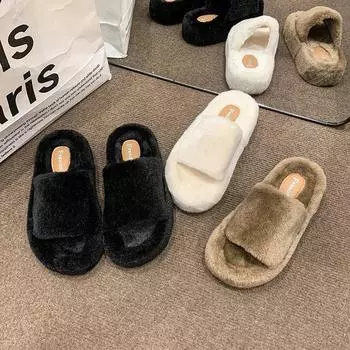Модные весенне-осенние мохнатые тапочки женские летние уличные зимние супер огненные феи плоские нишевые сандалии перетаскивание 35 хаки