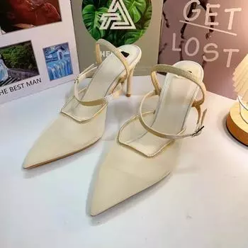 Модные весенне-осенние новые изысканные женские босоножки на высоком каблуке простые модные универсальные босоножки на тонком каблуке с неглубоким носком классные тапочки ZA 35 слоновая кость