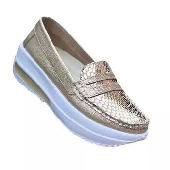 Модные весенне-осенние новые повседневные кожаные женские туфли на толстой подошве с каблуком-платформой, одинарные туфли на плоской подошве, большой размер 43, женские мокасины C477 36 золотой